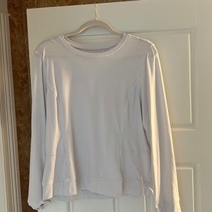 lightweight, active wear, white, loose fit, long sleeve cover up.